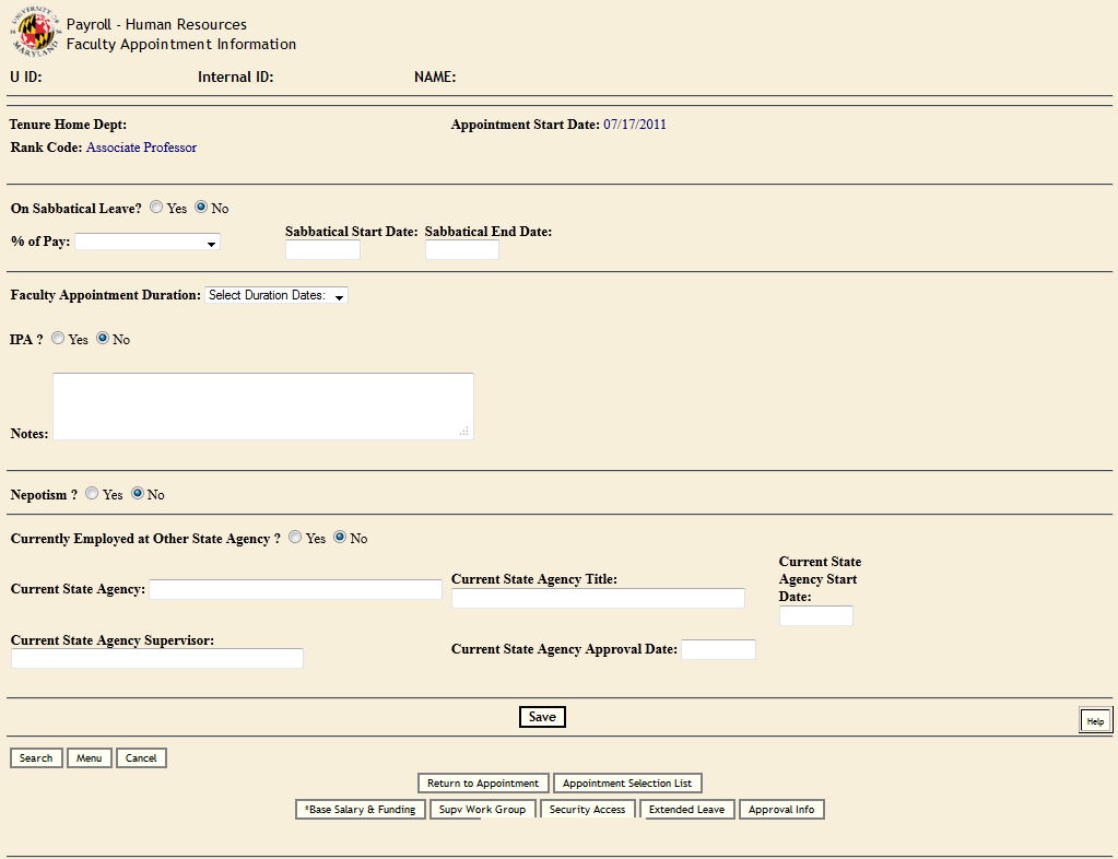 Faculty information screenshot